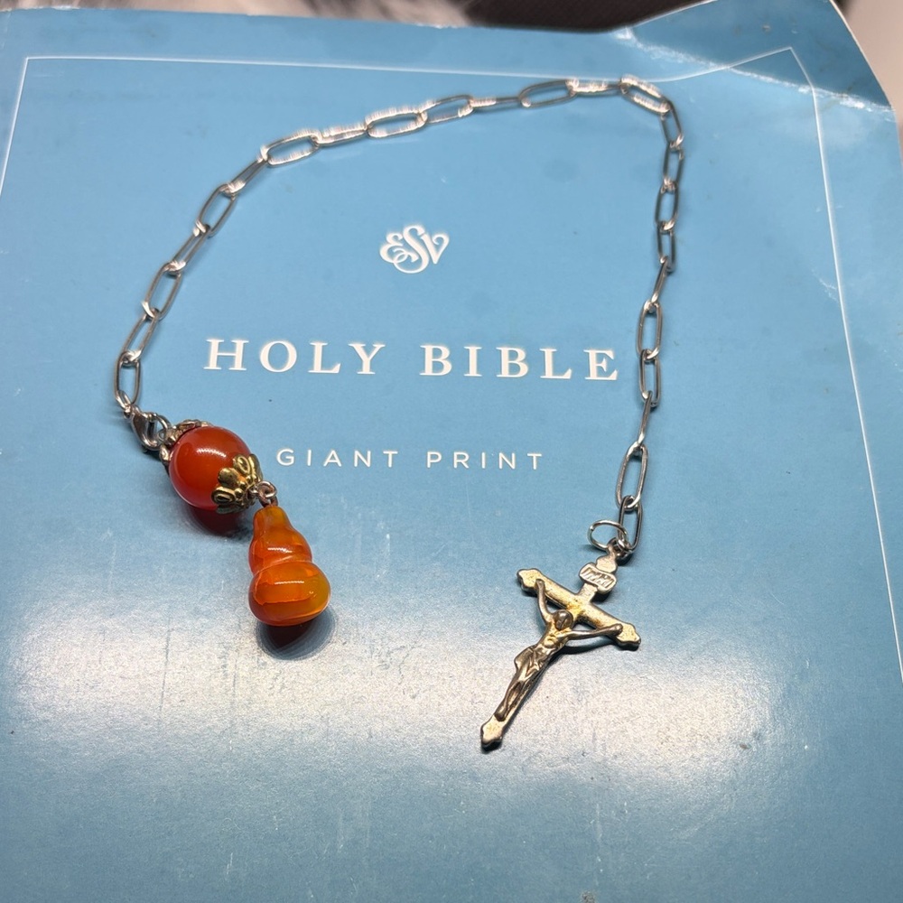Bible Bookmark with Genuine Carnelian and Vintage Cross